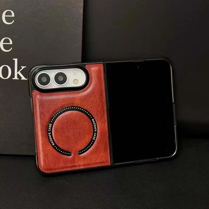 New Luxury Synthetic Leather Folding Phone Case For IPhone Duo Compatible For Magsafe Back Cover Fashionable Printed Decoration