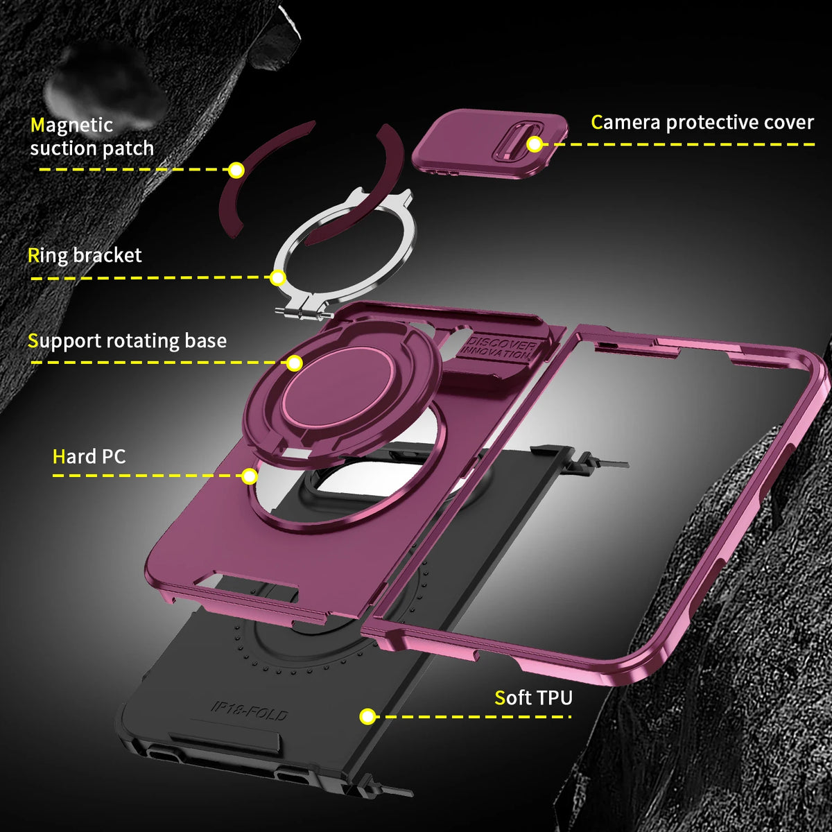 Fashion Solid Color Stand Matte Fold Magnetic Phone Case For iPhone Duo 18 Lens Protect Hard Shockproof Cover