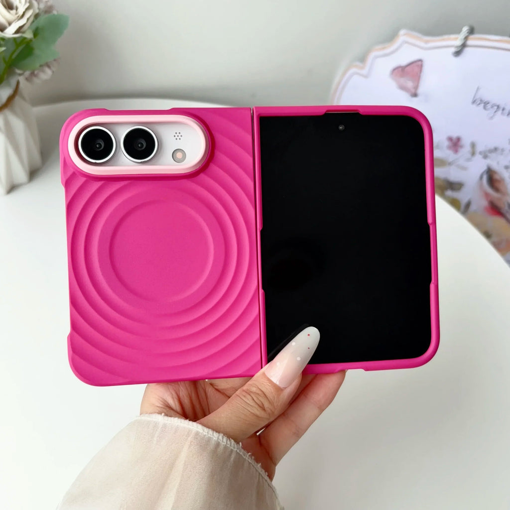 Fashion Macaron Colror Stripe Pattern Liquid Silicone 18 Ultra Case for iPhone Duo 18 Fold for Magsafe Bracket Shockproof Cover