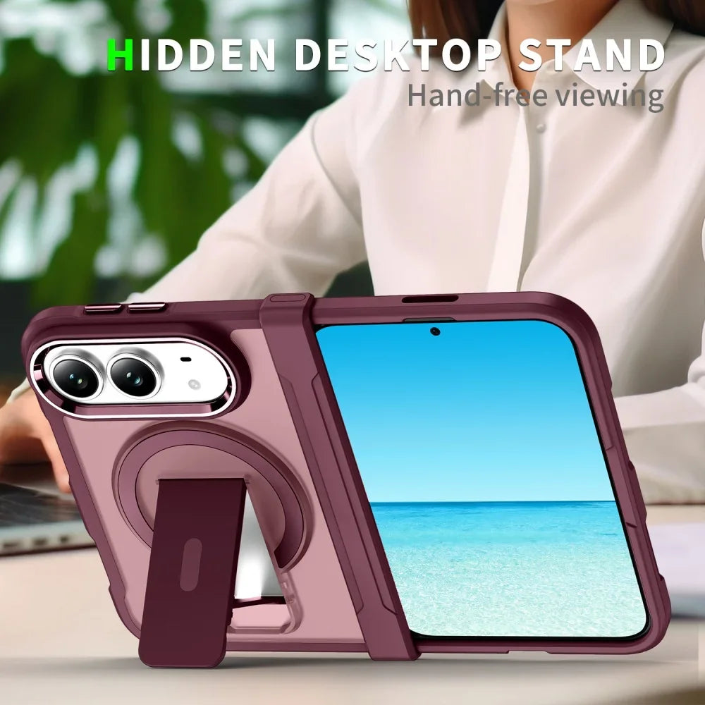 For Iphone Duo Luxury Transparent Burgundy for Magsafe Bracket Phone Case for Iphone Duo Shockproof Magnetic Holder Cover