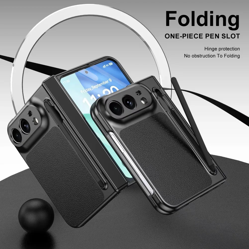High End S Pen Phone Case for iPhone Duo Hinge Protection & Built-in Screen Protector Leather Phone Cover for iPhone Duo