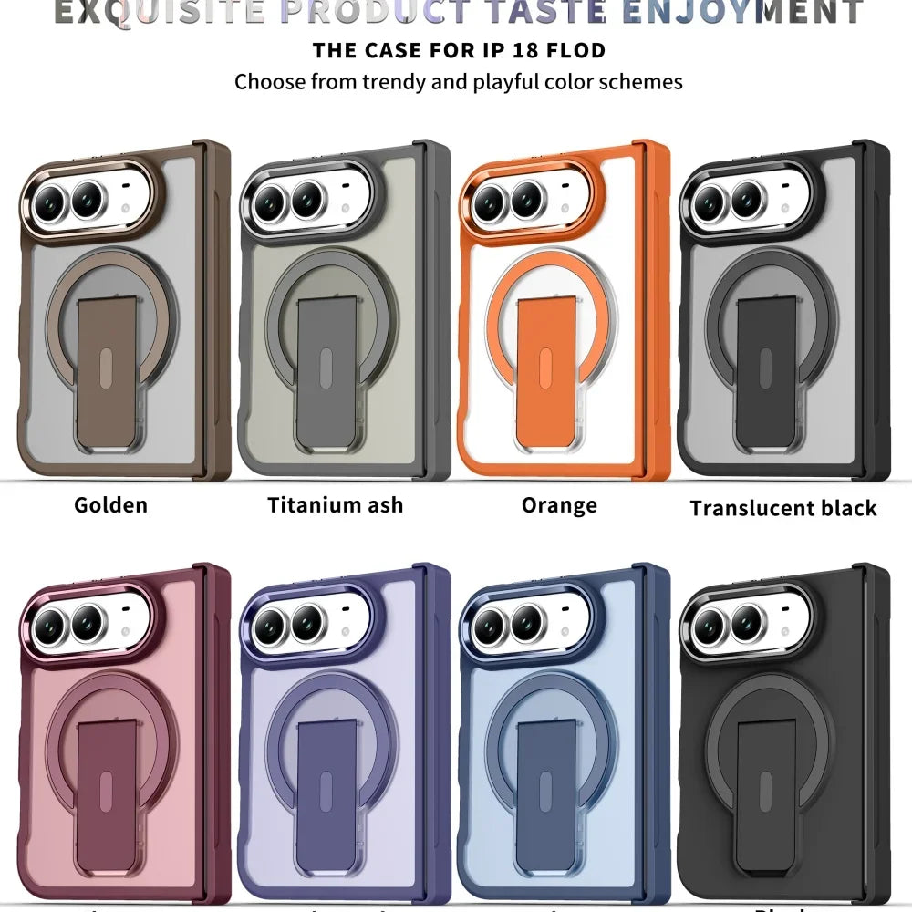 For Iphone Duo Luxury Transparent Burgundy for Magsafe Bracket Phone Case for Iphone Duo Shockproof Magnetic Holder Cover
