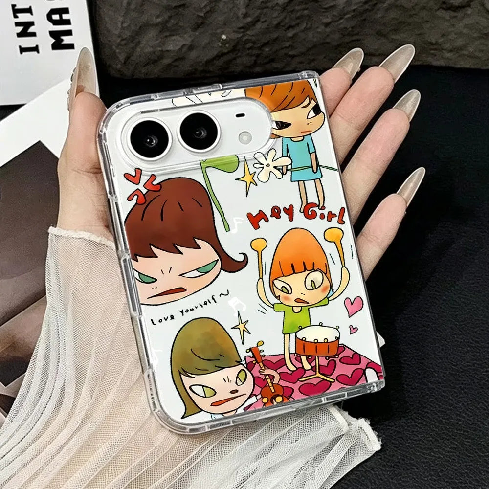 HOT Fashion Acrylic Transparent Phone Case for iPhone Duo 18 fold Shockproof Clear Ultra Slim Cartoon Yoshitomos Naras