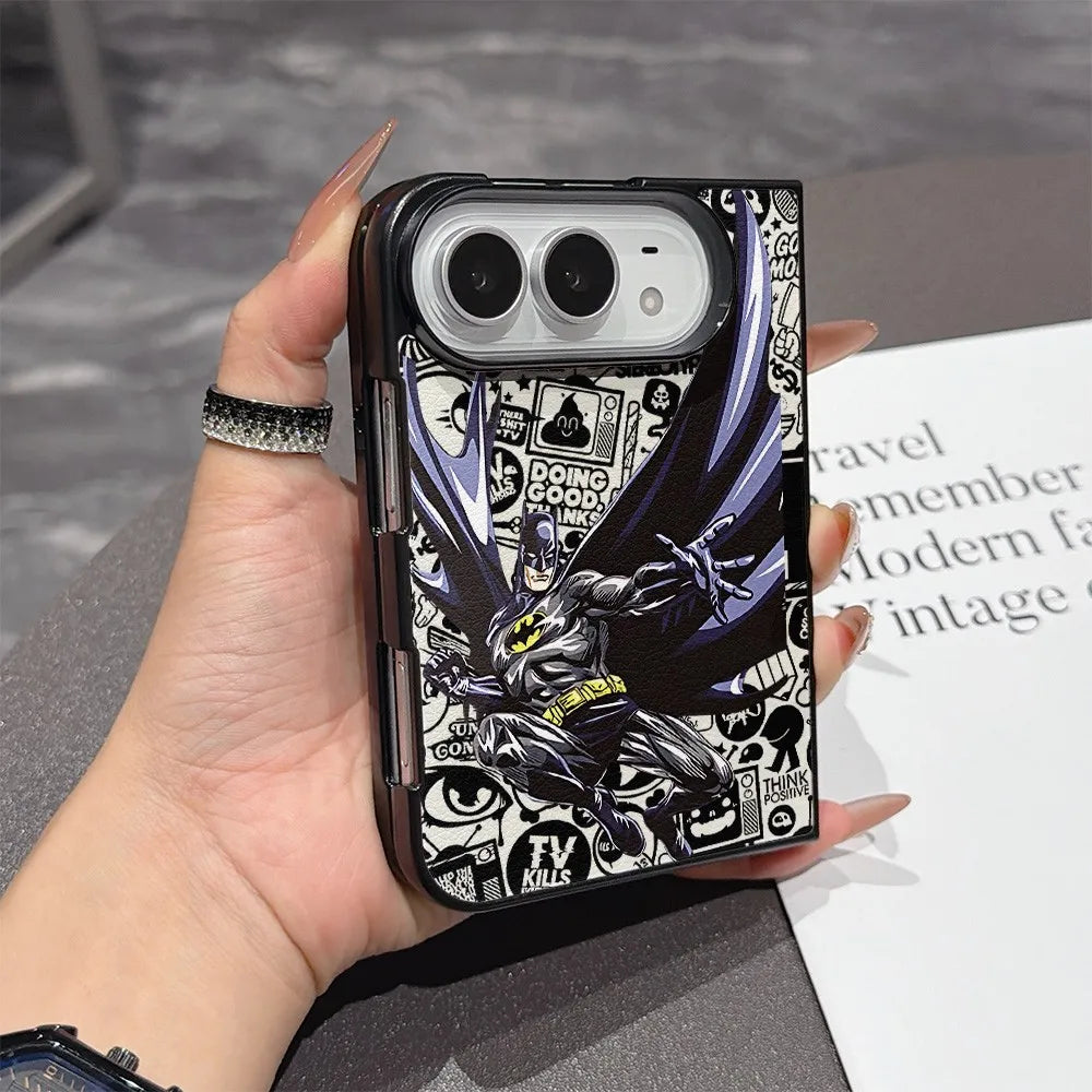 New Folding Phone Case for iPhone Duo Fold Shockproof duo Back fold Hard Skin texture Cover Comics Batman