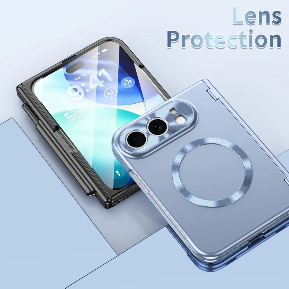 High-Grade Magnetic Plating Hinge Protection Phone Case for iPhone Duo for Magsafe Bracket Cover With Front Screen Tempered Film