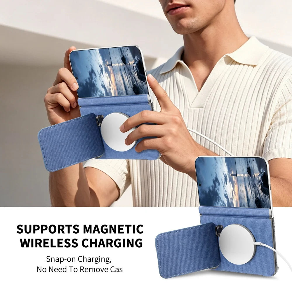 Card Slot Wallet Kickstand Bracket Cloth Texture Magnetic Cases For iPhone Duo 18 Fold Hinge Central Axis Protection Back Cover