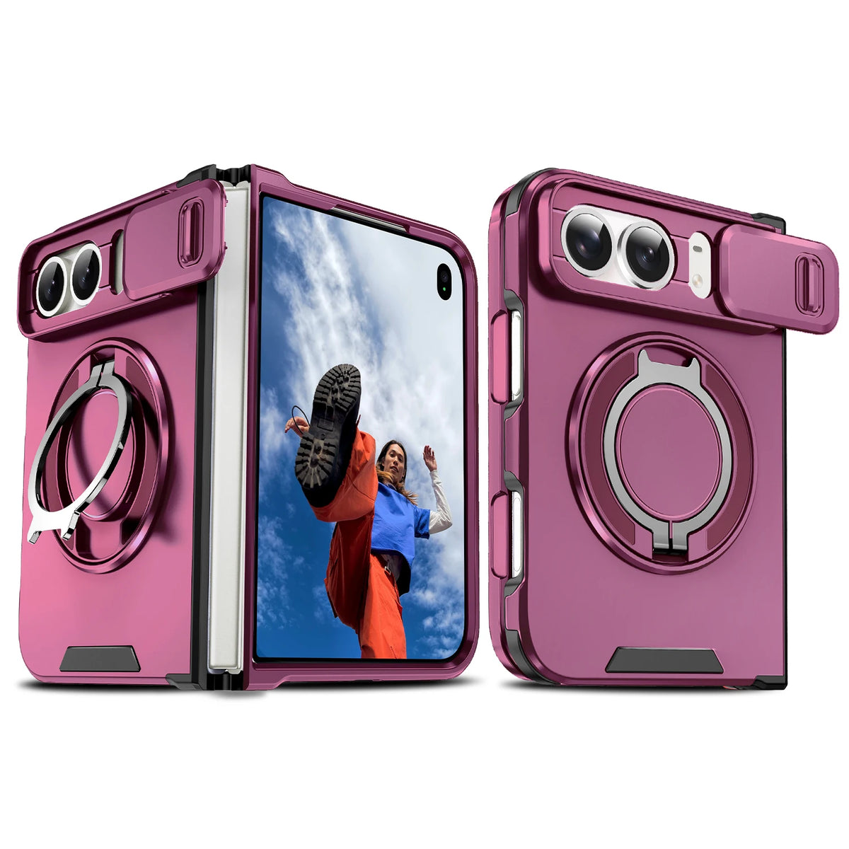 Fashion Solid Color Stand Matte Fold Magnetic Phone Case For iPhone Duo 18 Lens Protect Hard Shockproof Cover