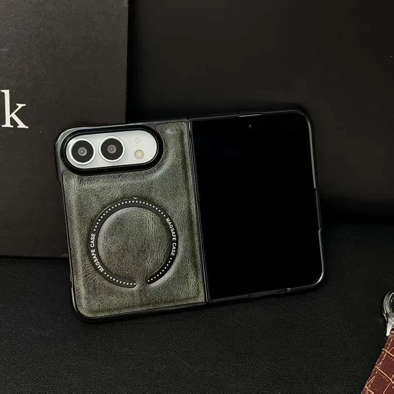 New Luxury Synthetic Leather Folding Phone Case For IPhone Duo Compatible For Magsafe Back Cover Fashionable Printed Decoration