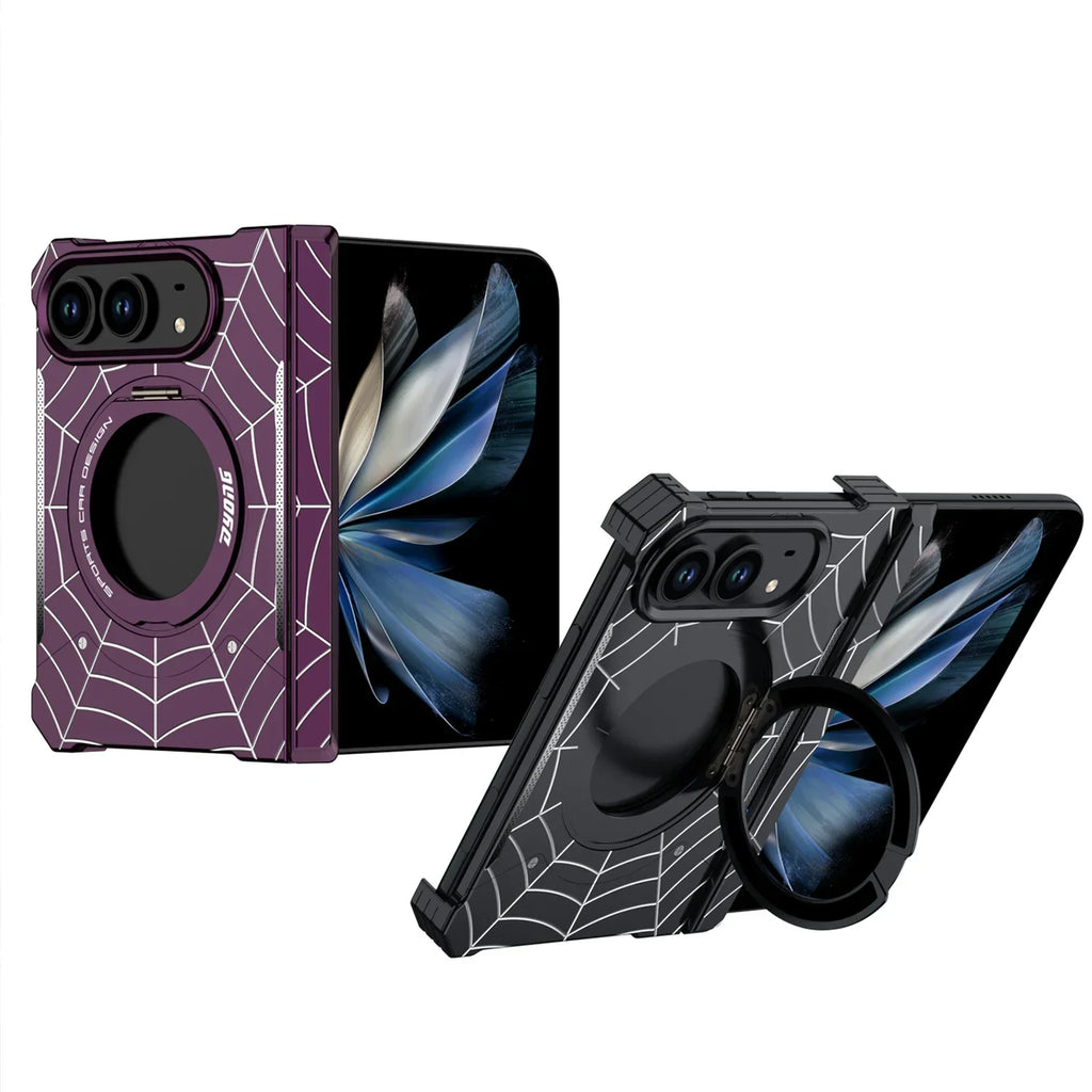 Fashion 360° Foldable Attraction Spider Metal Stand Magnetic Phone Case For iPhone Duo Shockproof Anti-Slip Sturdy Durable Cover