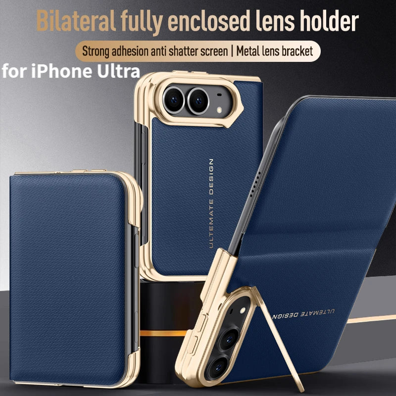 Business High-End Leather Alloy Lens Case, Suitable for iPhone Ultra 18 Fold All-In-One Phone Case for iPhone Duo