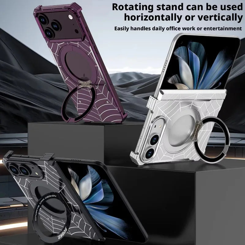 Case For iPhone Duo  Aluminum Alloy Spider Fold Magnetic 360° Rotating Stand Hinge Fully Enclosed Protection Cover Funda