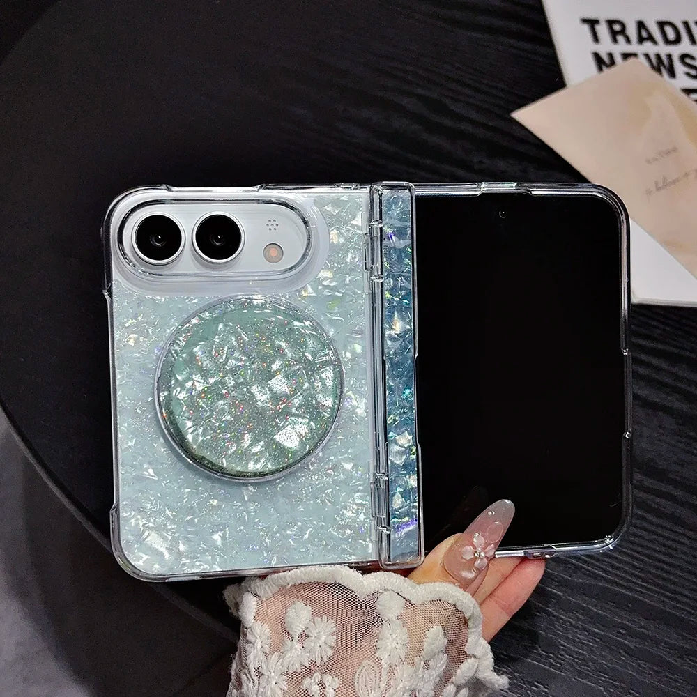 NEW Luxury Iridescent Shell Texture Phone Case for iPhone Duo 18 iPhone Fold With magnetic Stand for Magsafe Shockproof Cover