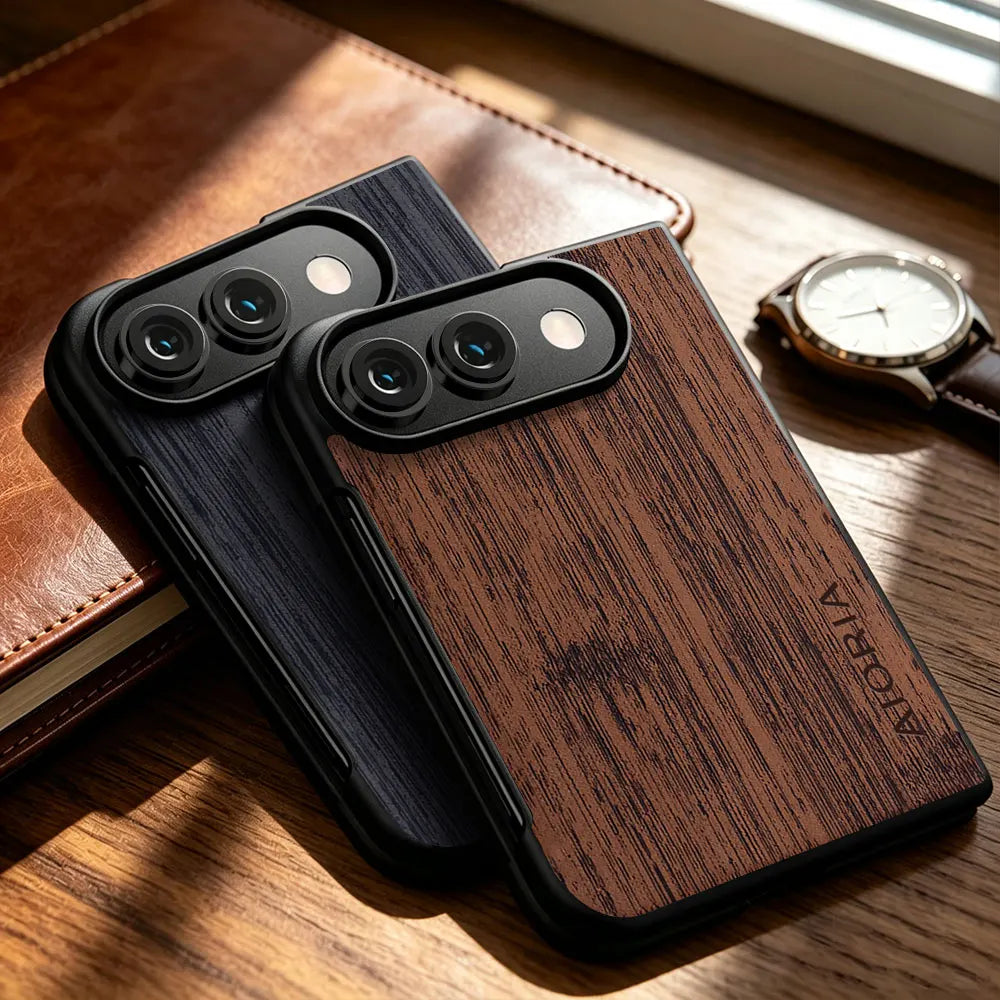 Wood-Grain Leather Case for iPhone Duo