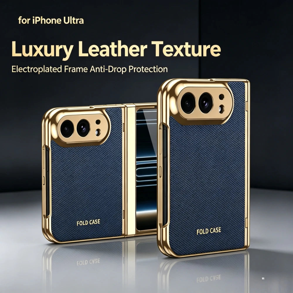 High Quality Plating PU Leather Texture Phone Case for IPhone Duo 5G 2026 with Tempered Glass Screen Protect Shockproof Cover