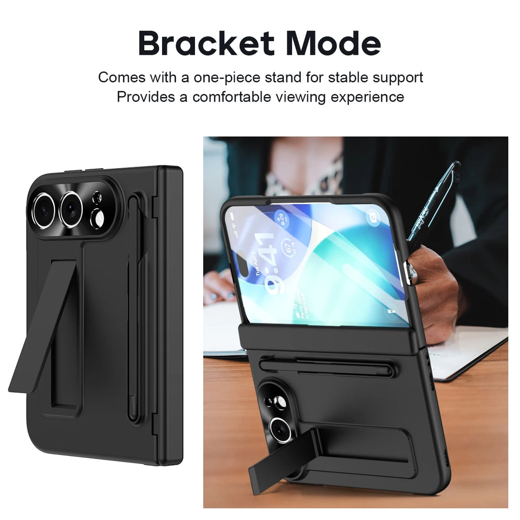360 Full Protection Hinge Stand Case For iPhone Duo Original With Touch Pen Folding Cover Tempered Glass Film Funda