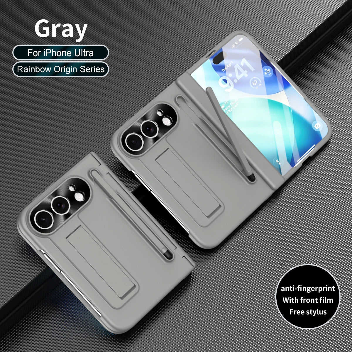 360 Full Protection Hinge Stand Case For iPhone Duo Original With Touch Pen Folding Cover Tempered Glass Film Funda