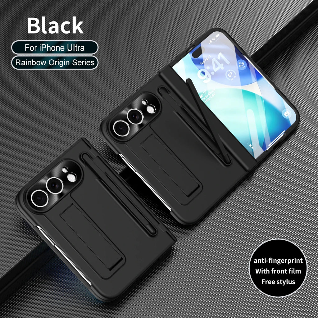 360 Full Protection Hinge Stand Case For iPhone Duo Original With Touch Pen Folding Cover Tempered Glass Film Funda