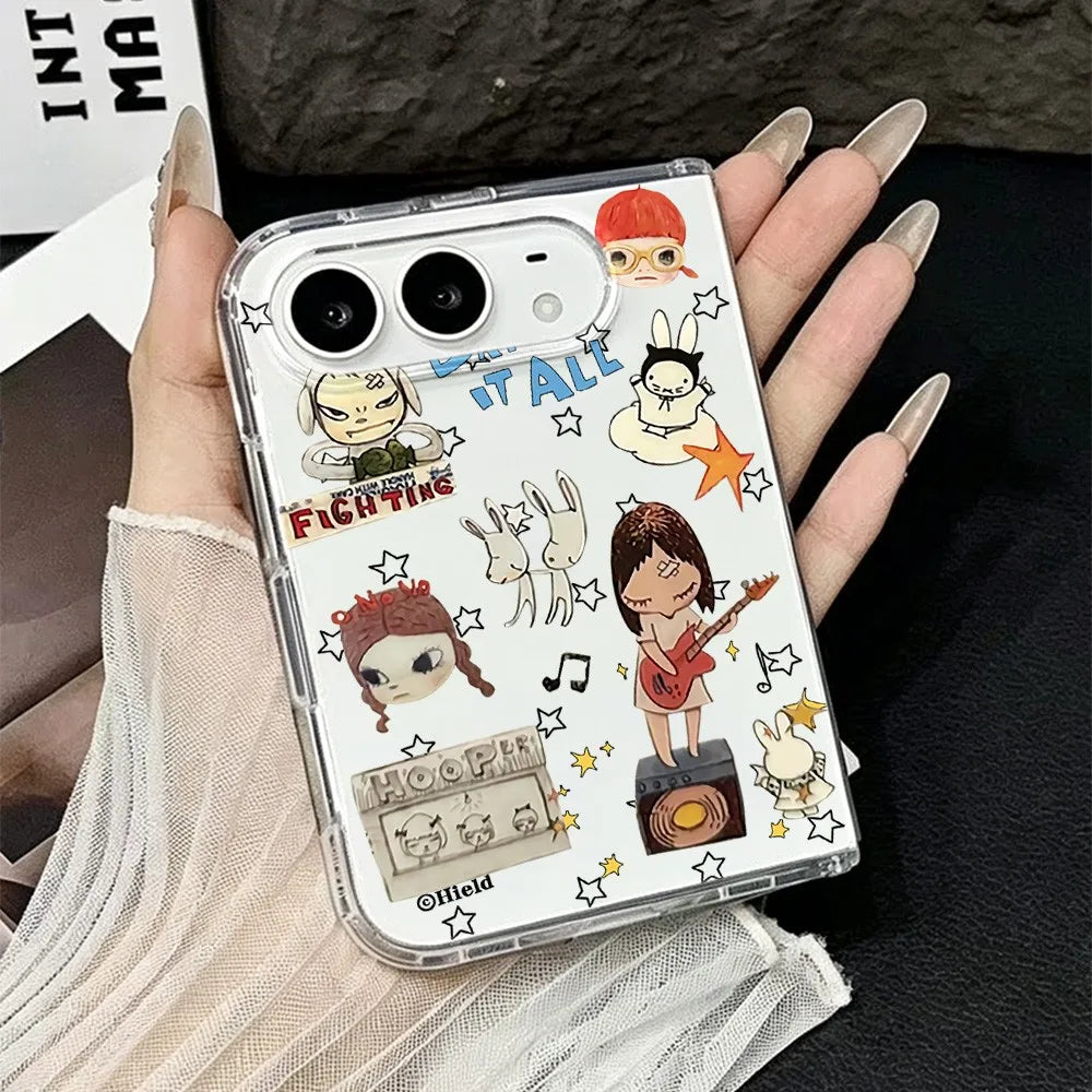 HOT Fashion Acrylic Transparent Phone Case for iPhone Duo 18 fold Shockproof Clear Ultra Slim Cartoon Yoshitomos Naras