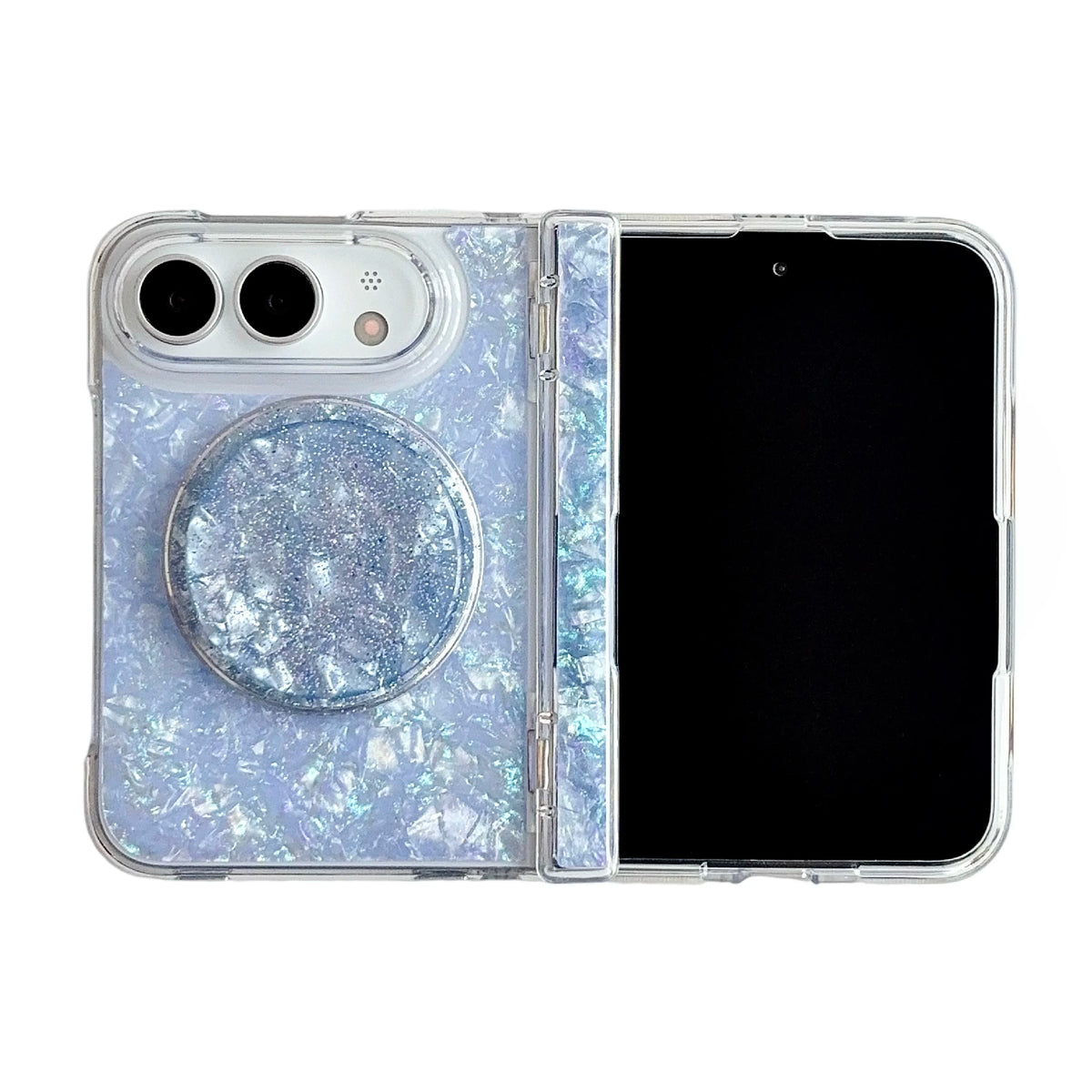 Case For Apple iPhone Duo For Foldable iPhone Duo For Magsafe With  Magnetic Ring Gilded Stand Luxury INS Shell Pattern Cover