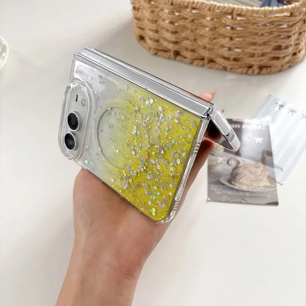 Fashion Girlish Glitter Sparkling Gradient Magnetic Phone Case for iPhone Duo 18 Fold for Magsafe Ultra Slim Translucent Cover