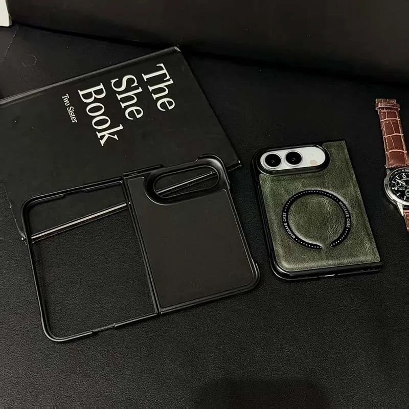 New Luxury Synthetic Leather Folding Phone Case For IPhone Duo Compatible For Magsafe Back Cover Fashionable Printed Decoration