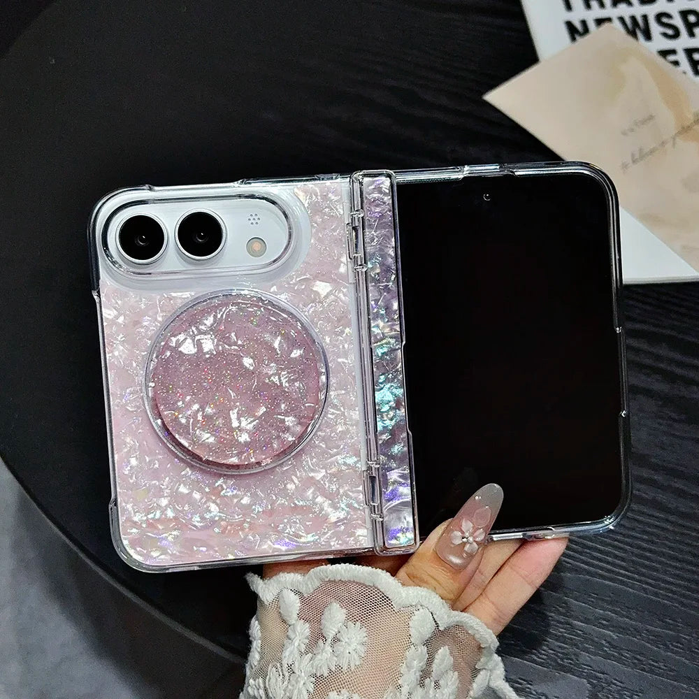 NEW Luxury Iridescent Shell Texture Phone Case for iPhone Duo 18 iPhone Fold With magnetic Stand for Magsafe Shockproof Cover