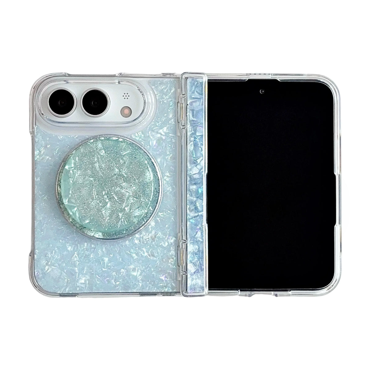 Case For Apple iPhone Duo For Foldable iPhone Duo For Magsafe With  Magnetic Ring Gilded Stand Luxury INS Shell Pattern Cover