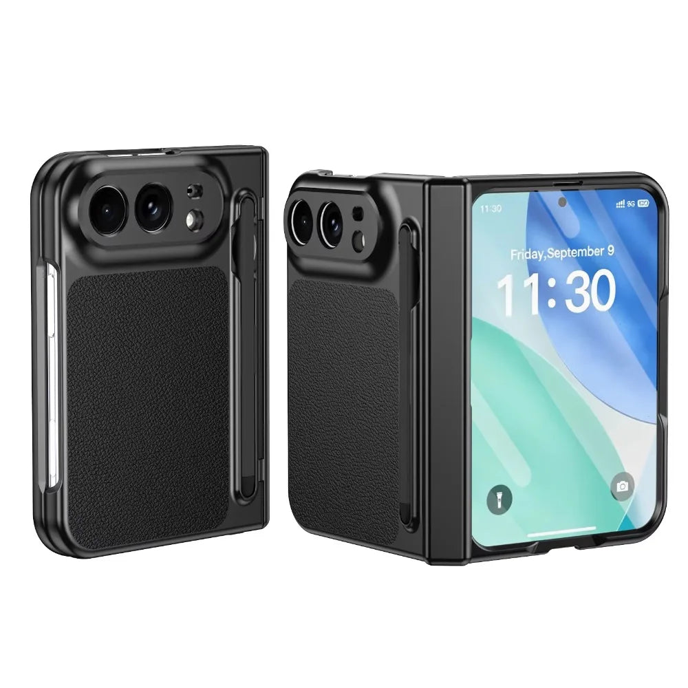High End S Pen Phone Case for iPhone Duo Hinge Protection & Built-in Screen Protector Leather Phone Cover for iPhone Duo