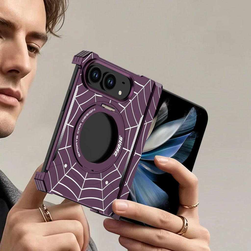 Fashion 360° Foldable Attraction Spider Metal Stand Magnetic Phone Case For iPhone Duo Shockproof Anti-Slip Sturdy Durable Cover