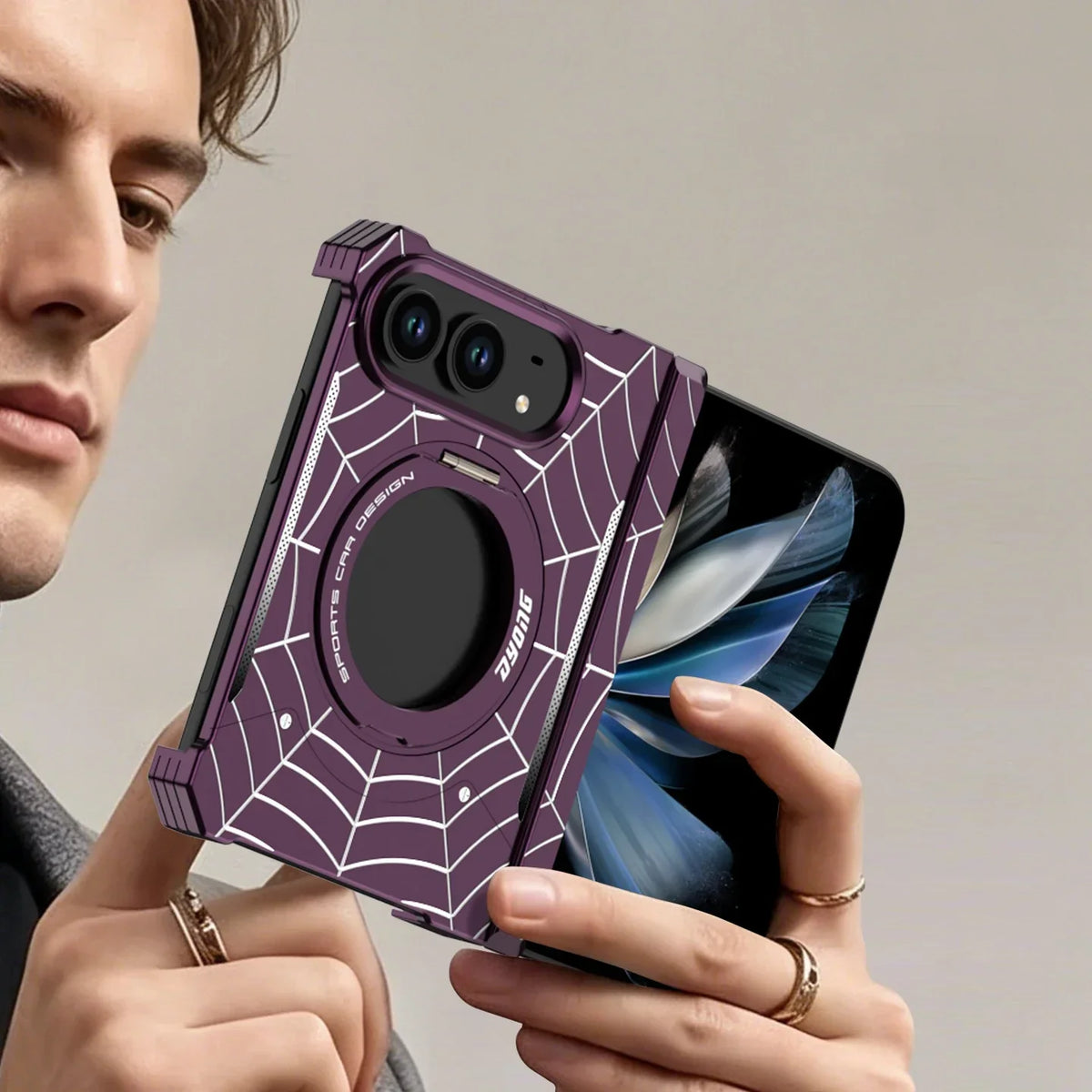 Fashion 360° Foldable Attraction Spider Metal Stand Magnetic Phone Case For iPhone Duo Shockproof Anti-Slip Sturdy Durable Cover
