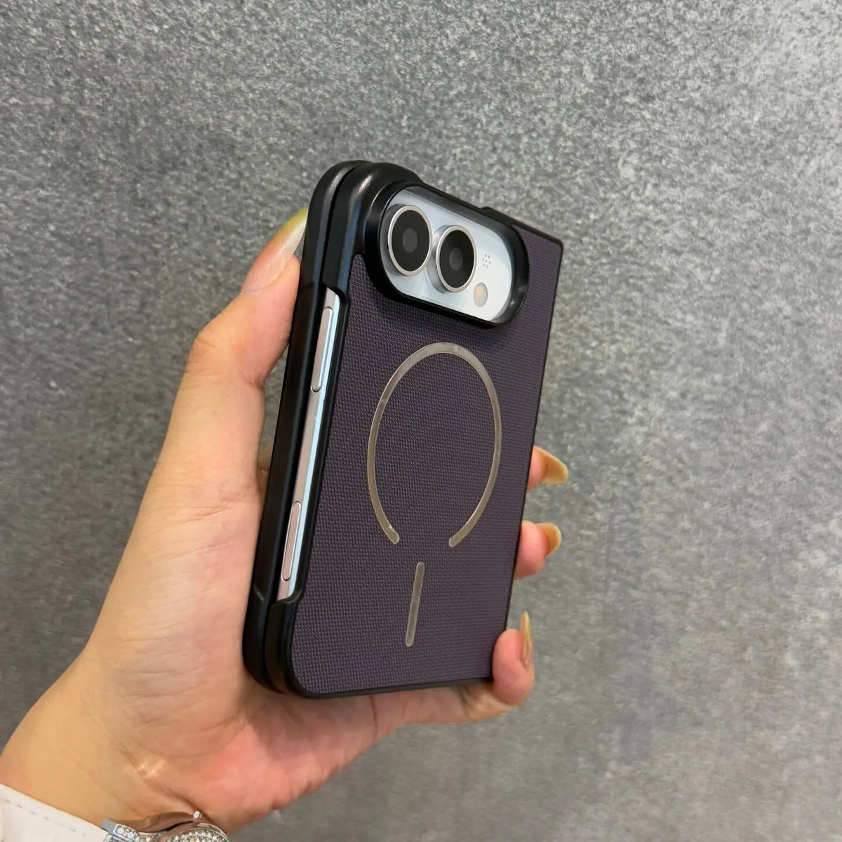 For iPhone Duo Case Business Technique PU Leather for Magsafe Case for iPhone Duo Fold Magnetic Wireless Charging PC Cover