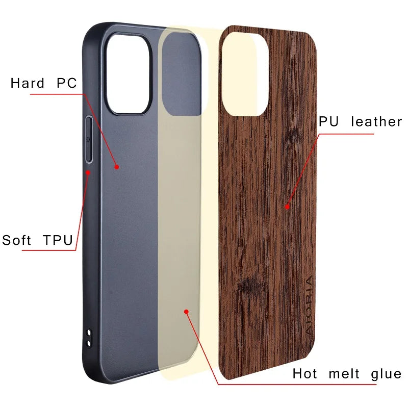 Wood-Grain Leather Case for iPhone Duo