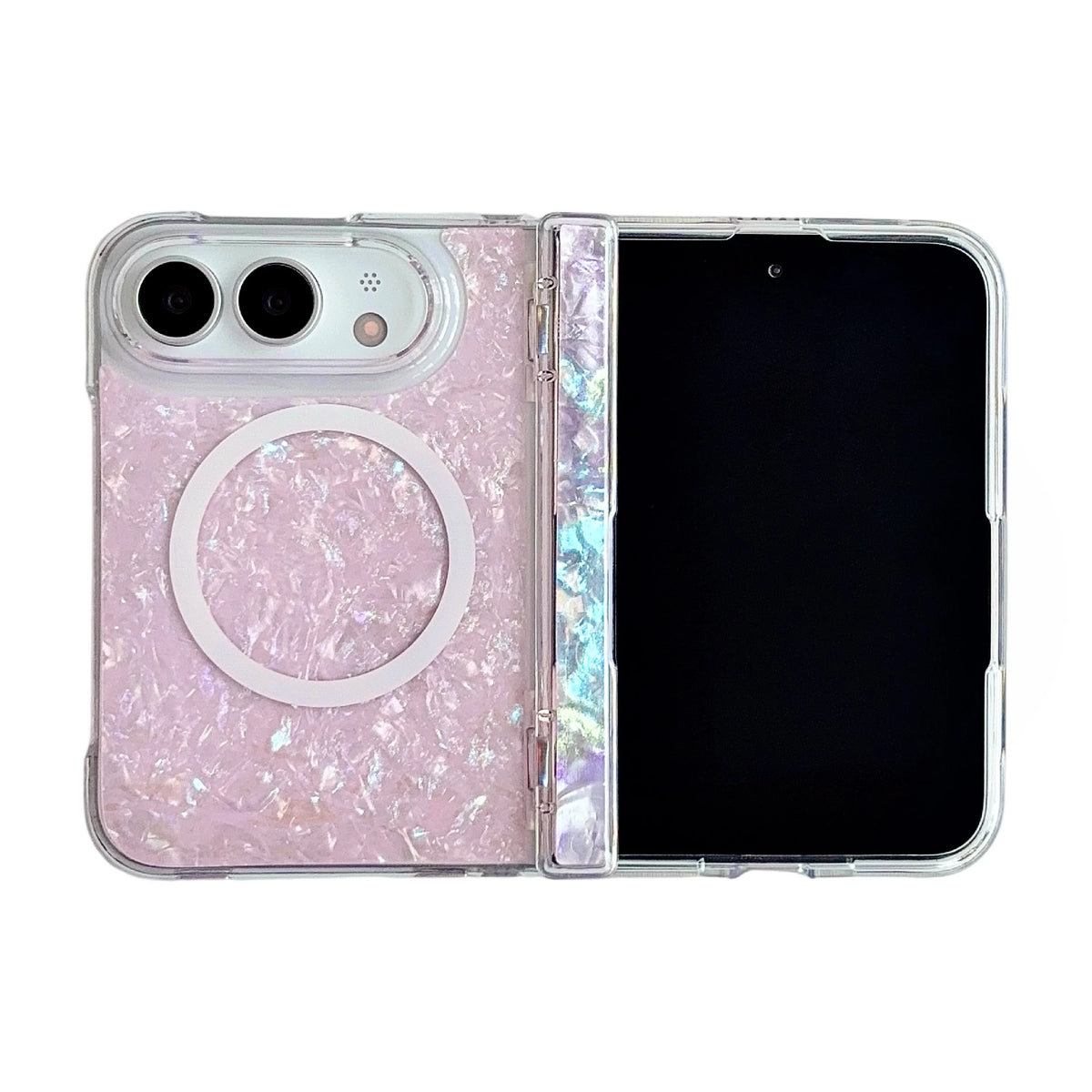 Case For Apple iPhone Duo For Foldable iPhone Duo For Magsafe With  Magnetic Ring Gilded Stand Luxury INS Shell Pattern Cover