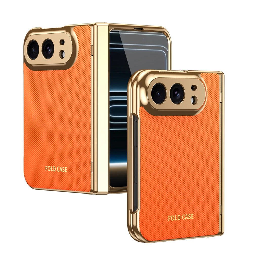 High Quality Plating PU Leather Texture Phone Case for IPhone Duo 5G 2026 with Tempered Glass Screen Protect Shockproof Cover