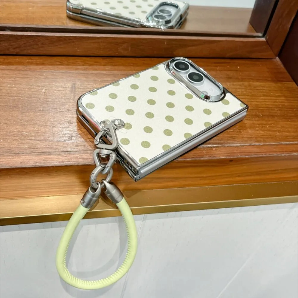 Dopamine Electroplated PU Leather Colorful Polka Dots Lanyard Fold Case for iPhone Duo duo Wristband Shockproof Hard Fold Cover