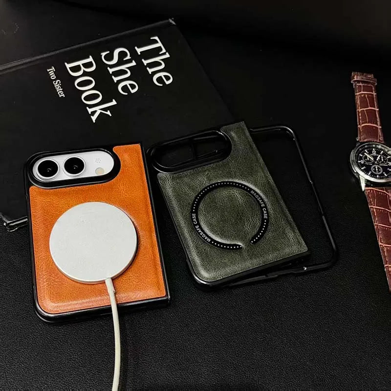 New Luxury Synthetic Leather Folding Phone Case For IPhone Duo Compatible For Magsafe Back Cover Fashionable Printed Decoration