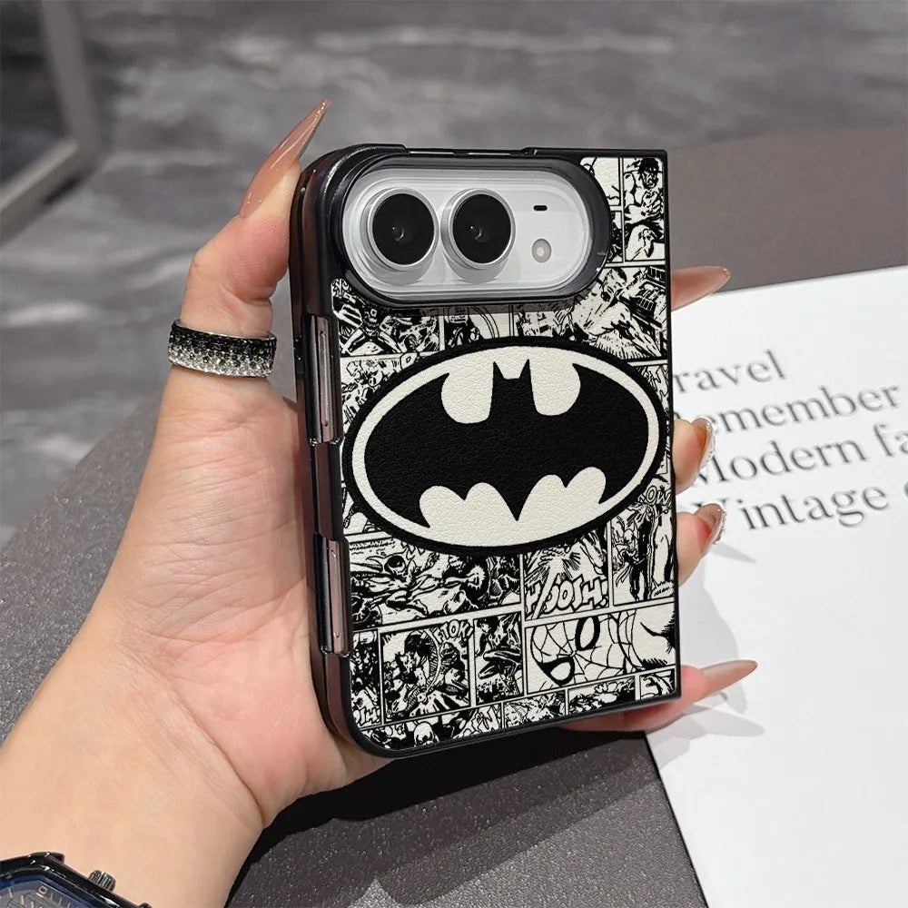 New Folding Phone Case for iPhone Duo Fold Shockproof duo Back fold Hard Skin texture Cover Comics Batman