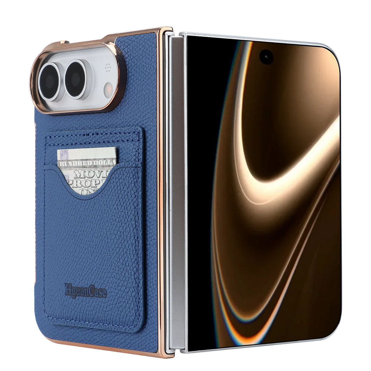 PU Leather Wallet Case For iPhone Duo Fold Electroplated Frame Foldable Kickstand Shockproof Protective Phone Cover