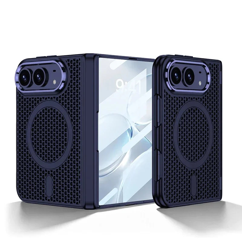 For Magsafe Compatible Honeycomb Heat Dissipation Mesh Wireless Charging Phone Case for iPhone Duo Breathable Cooling Armor Cove