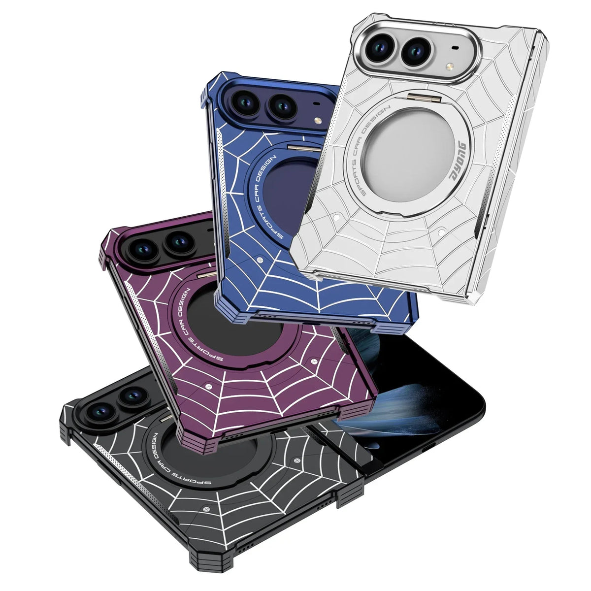 Fashion 360° Foldable Attraction Spider Metal Stand Magnetic Phone Case For iPhone Duo Shockproof Anti-Slip Sturdy Durable Cover
