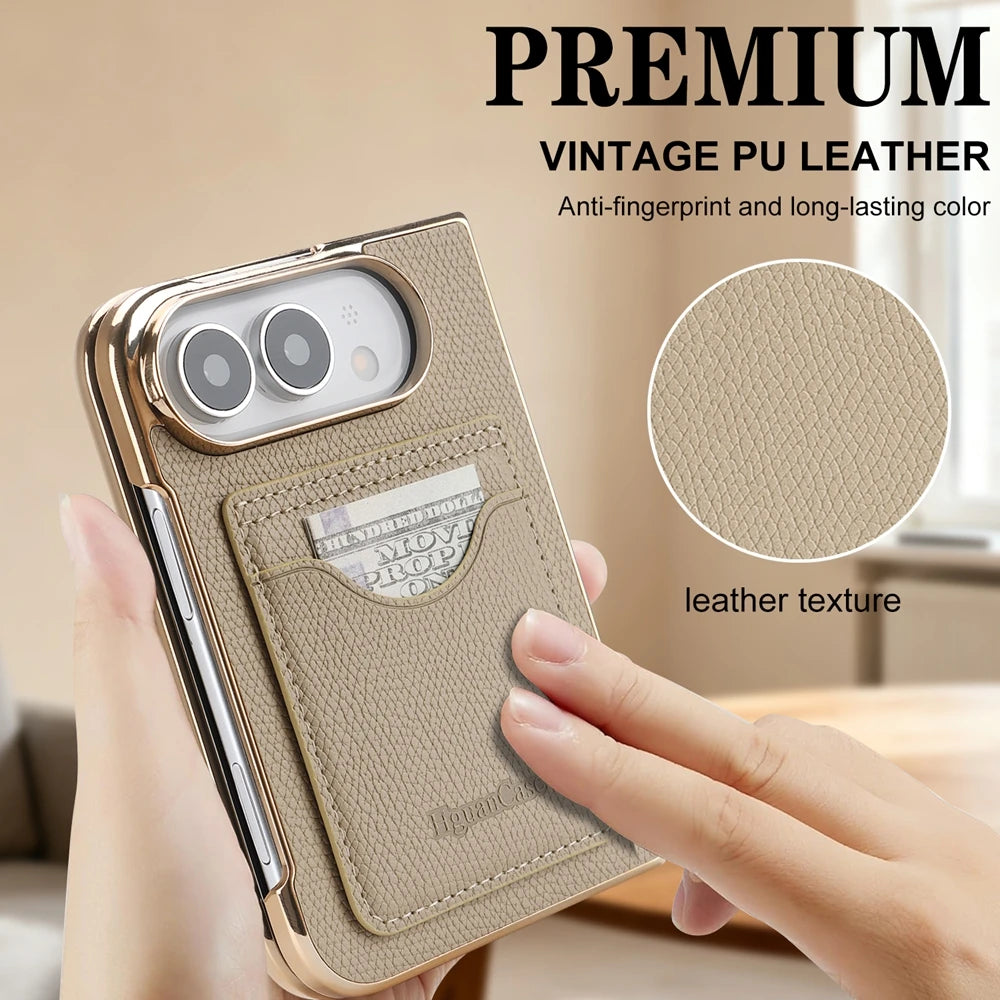 PU Leather Wallet Case For iPhone Duo Fold Electroplated Frame Foldable Kickstand Shockproof Protective Phone Cover