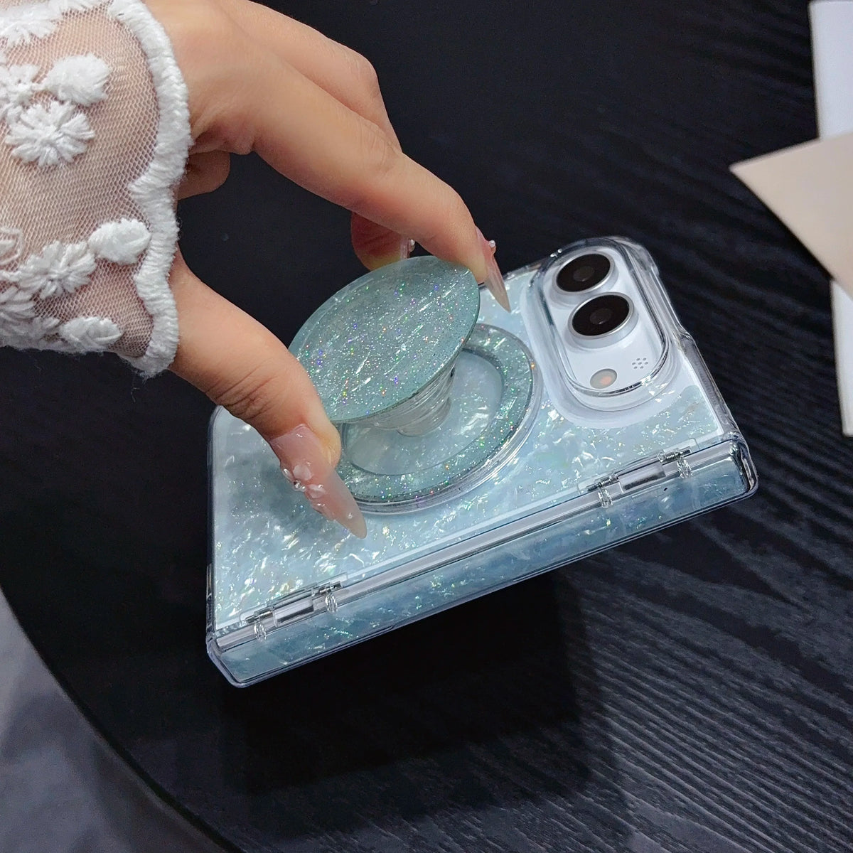 NEW Luxury Iridescent Shell Texture Phone Case for iPhone Duo 18 iPhone Fold With magnetic Stand for Magsafe Shockproof Cover
