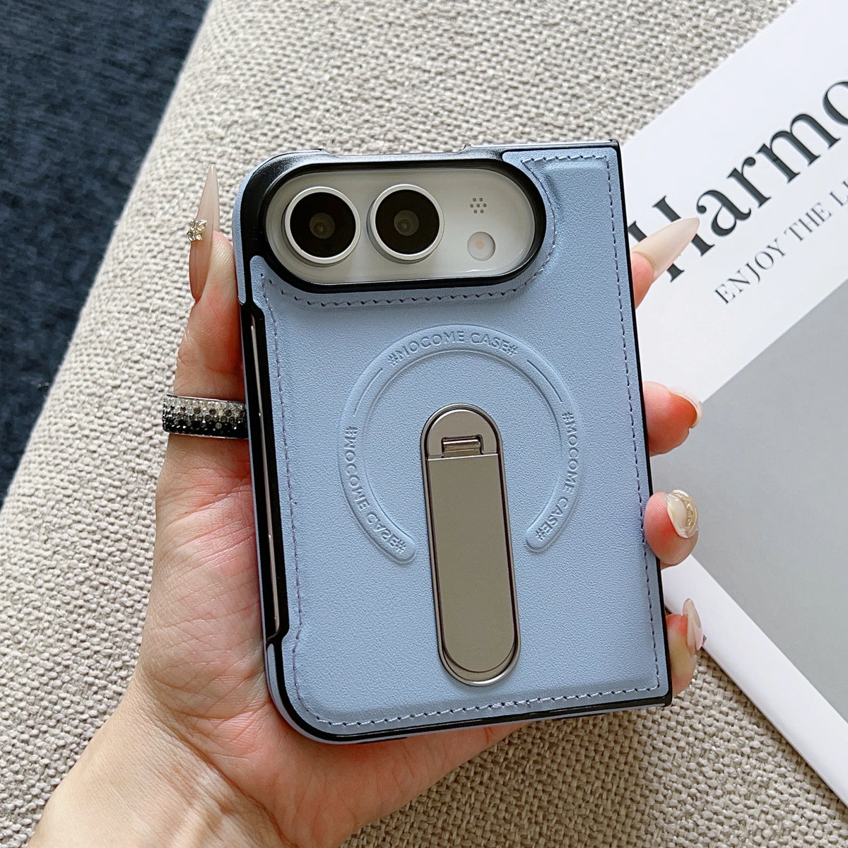For Magsafe For iPhone Duo Case Luxury Matte Leather Magnetic Rotating Ring Holder Shockproof Protection Back Cover Accessories