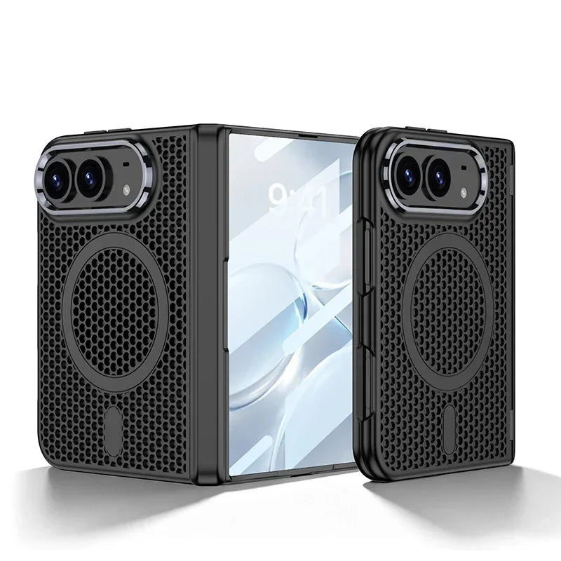 For Magsafe Compatible Honeycomb Heat Dissipation Mesh Wireless Charging Phone Case for iPhone Duo Breathable Cooling Armor Cove
