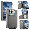 Card Slot Wallet Kickstand Bracket Cloth Texture Magnetic Cases For iPhone Duo 18 Fold Hinge Central Axis Protection Back Cover
