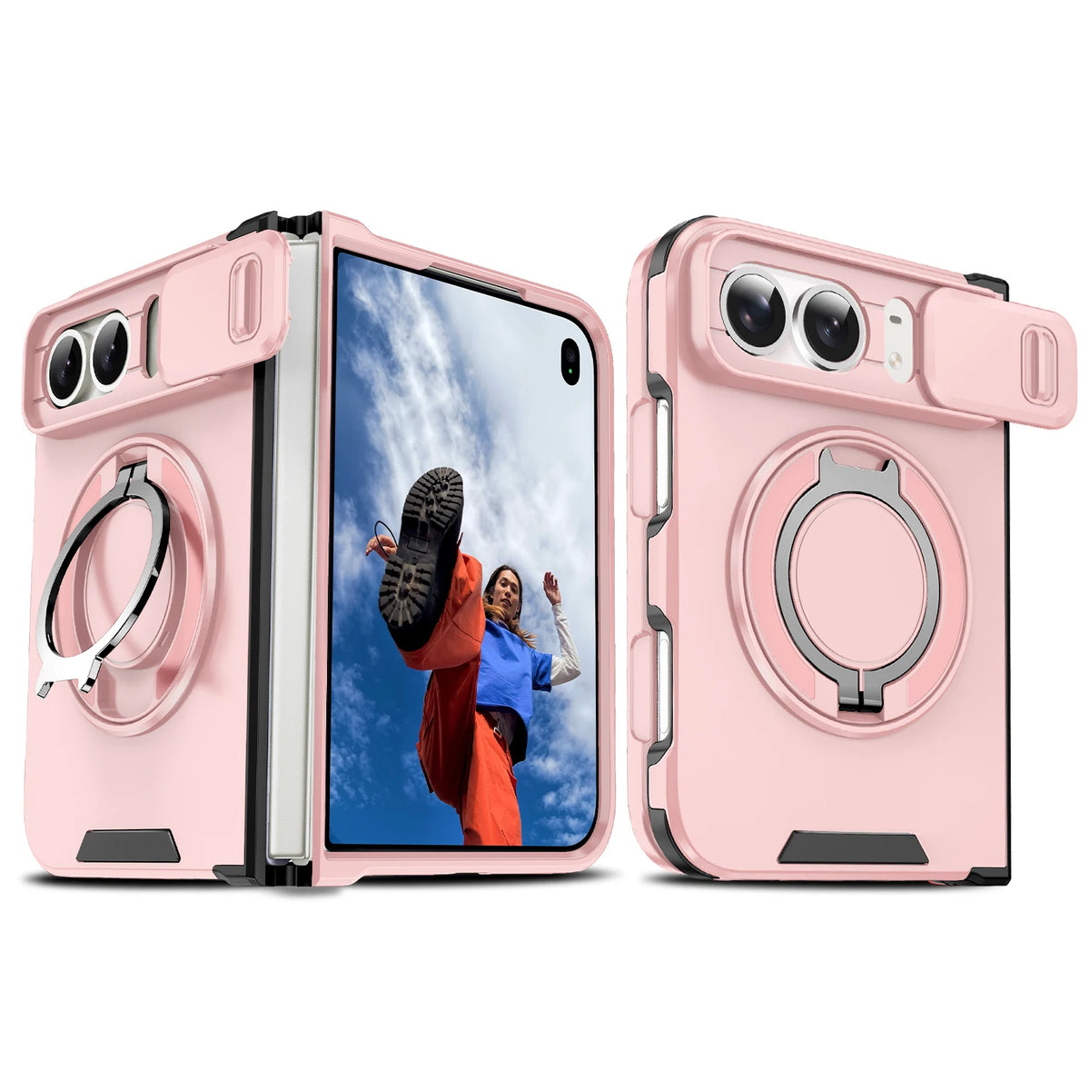 Fashion Solid Color Stand Matte Fold Magnetic Phone Case For iPhone Duo 18 Lens Protect Hard Shockproof Cover