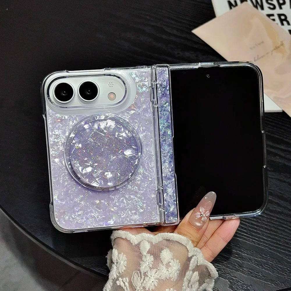 NEW Luxury Iridescent Shell Texture Phone Case for iPhone Duo 18 iPhone Fold With magnetic Stand for Magsafe Shockproof Cover