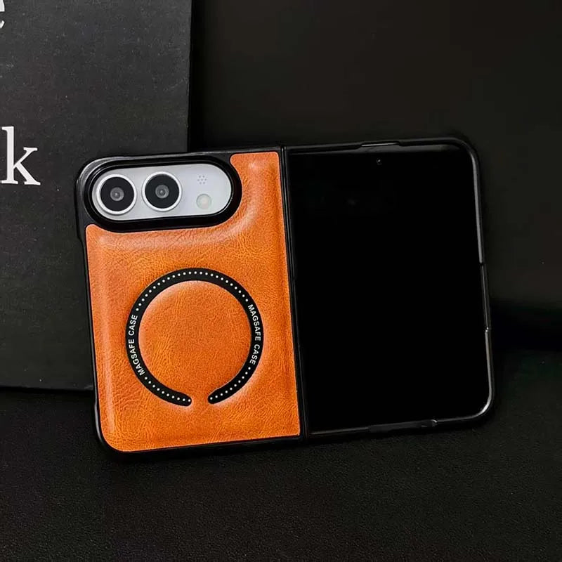New Luxury Synthetic Leather Folding Phone Case For IPhone Duo Compatible For Magsafe Back Cover Fashionable Printed Decoration