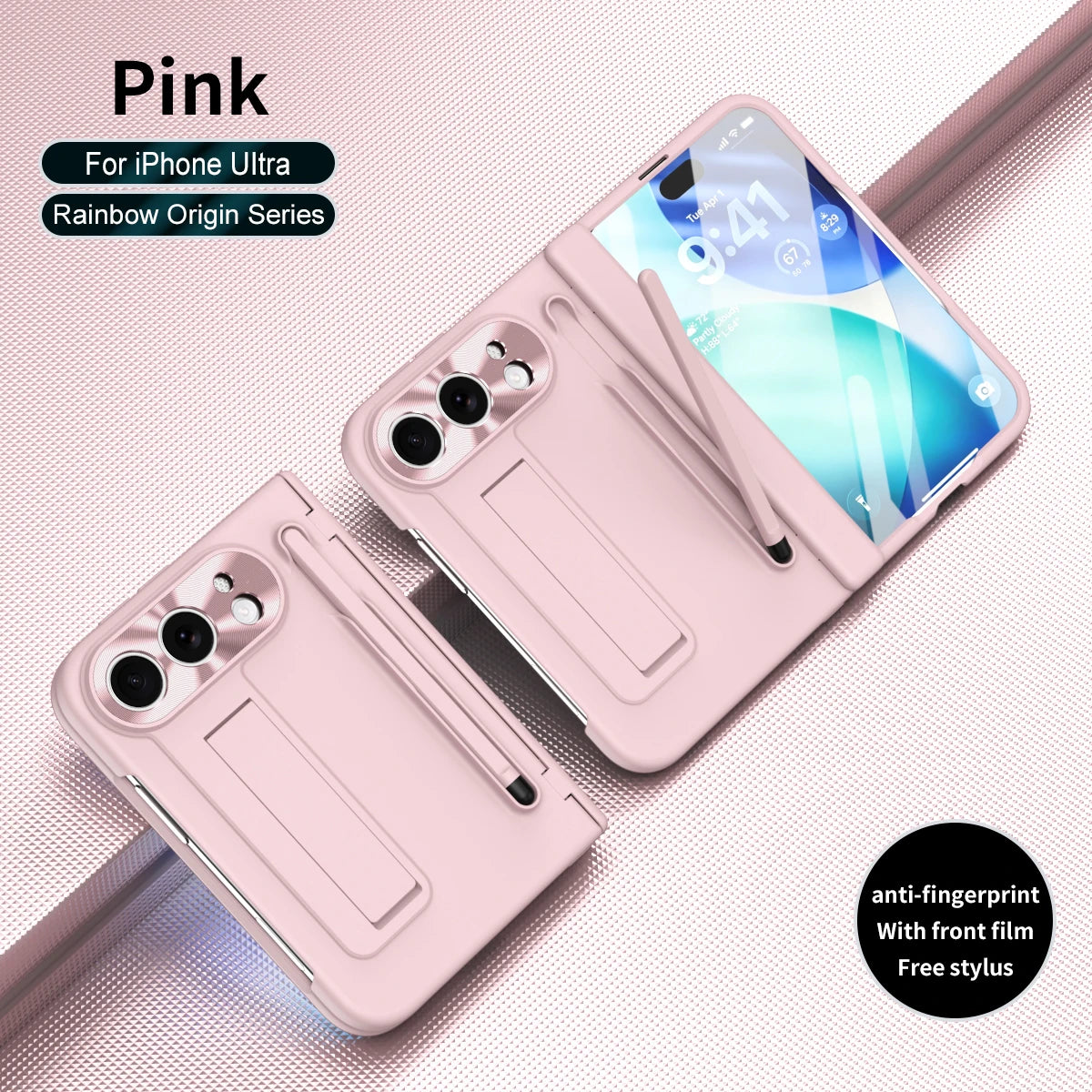 360 Full Protection Hinge Stand Case For iPhone Duo Original With Touch Pen Folding Cover Tempered Glass Film Funda