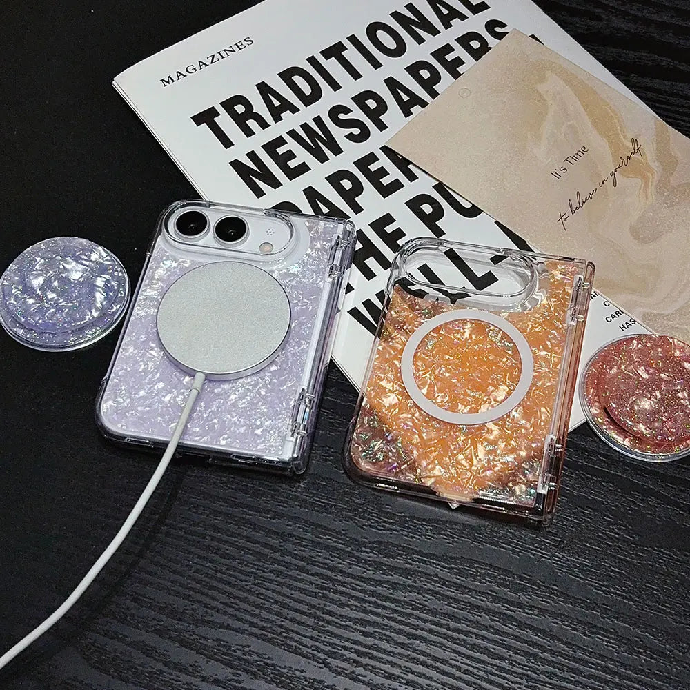 NEW Luxury Iridescent Shell Texture Phone Case for iPhone Duo 18 iPhone Fold With magnetic Stand for Magsafe Shockproof Cover